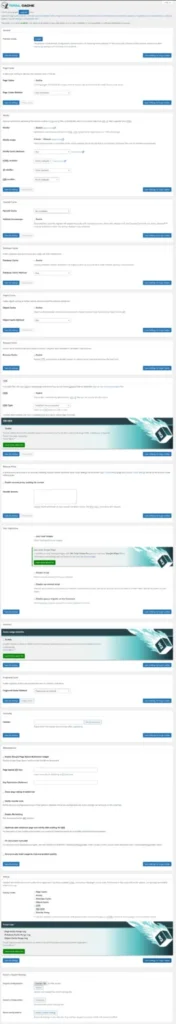 W3 Total Cache general settings page in the WordPress dashboard showing page cache, browser cache, CDN, and performance options.
