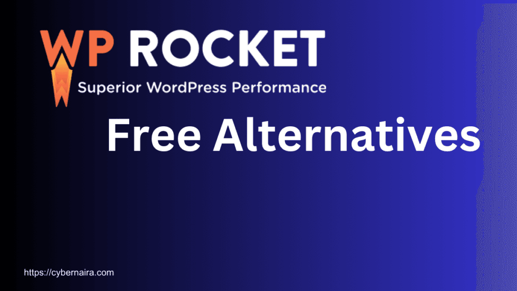 WP Rocket free alternatives featured image showing WP Rocket logo and text about free WordPress caching plugin alternatives.