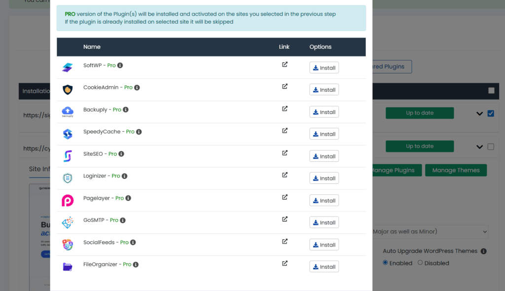 Softaculous WordPress manager showing 10 free Pro plugins included with Verpex hosting plan.