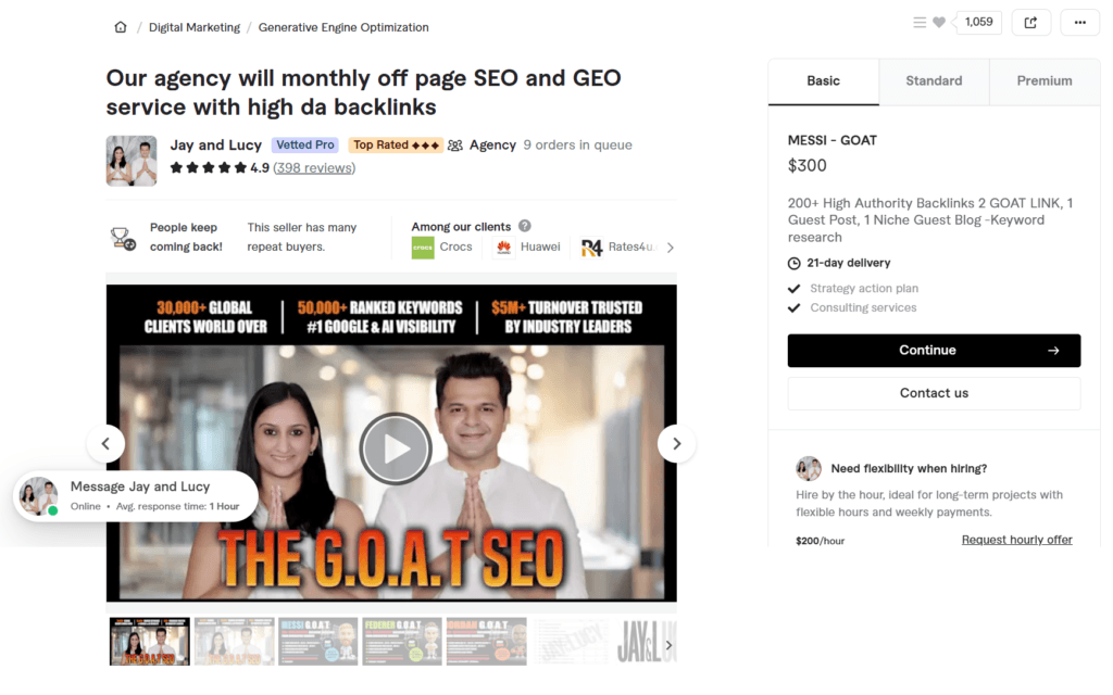 Jay and Lucy monthly off-page SEO and GEO services by Jay and Lucy agency featuring high authority backlinks for Google and AI visibility.