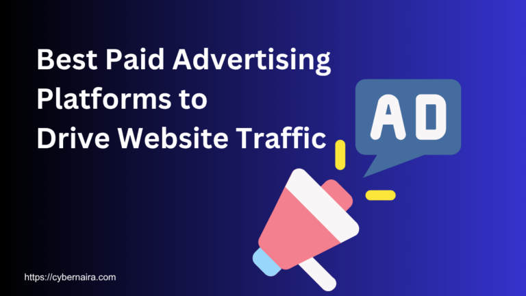 Featured image for an article about the best paid advertising platforms to drive website traffic, showing a megaphone and advertising icon on a blue gradient background.