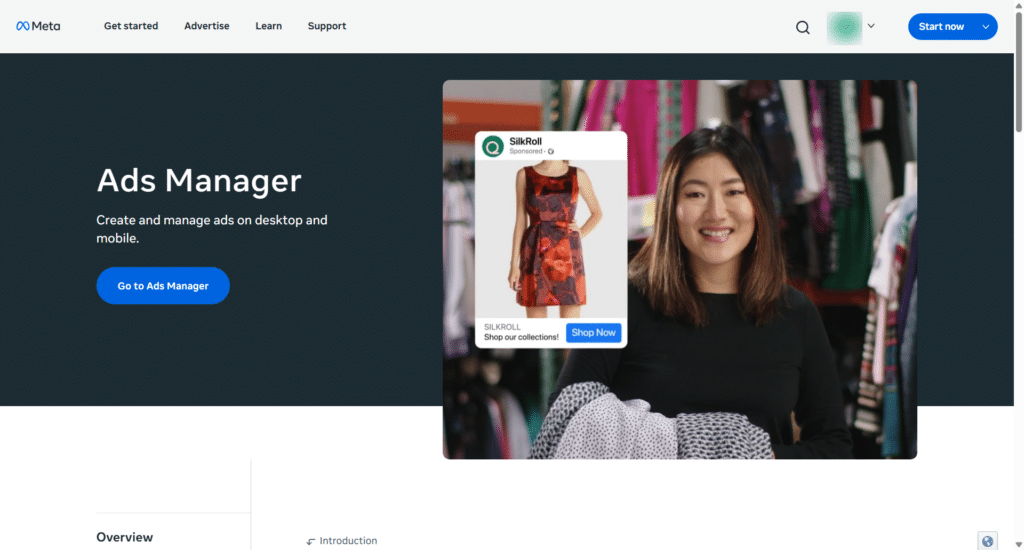 meta ads manager for facebook and instagram advertising Meta Ads Manager homepage showing tools to create and manage Facebook and Instagram advertising campaigns from a single dashboard.